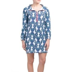 Tracy Negoshian Ikat Blue Quinn Dress Size Medium
